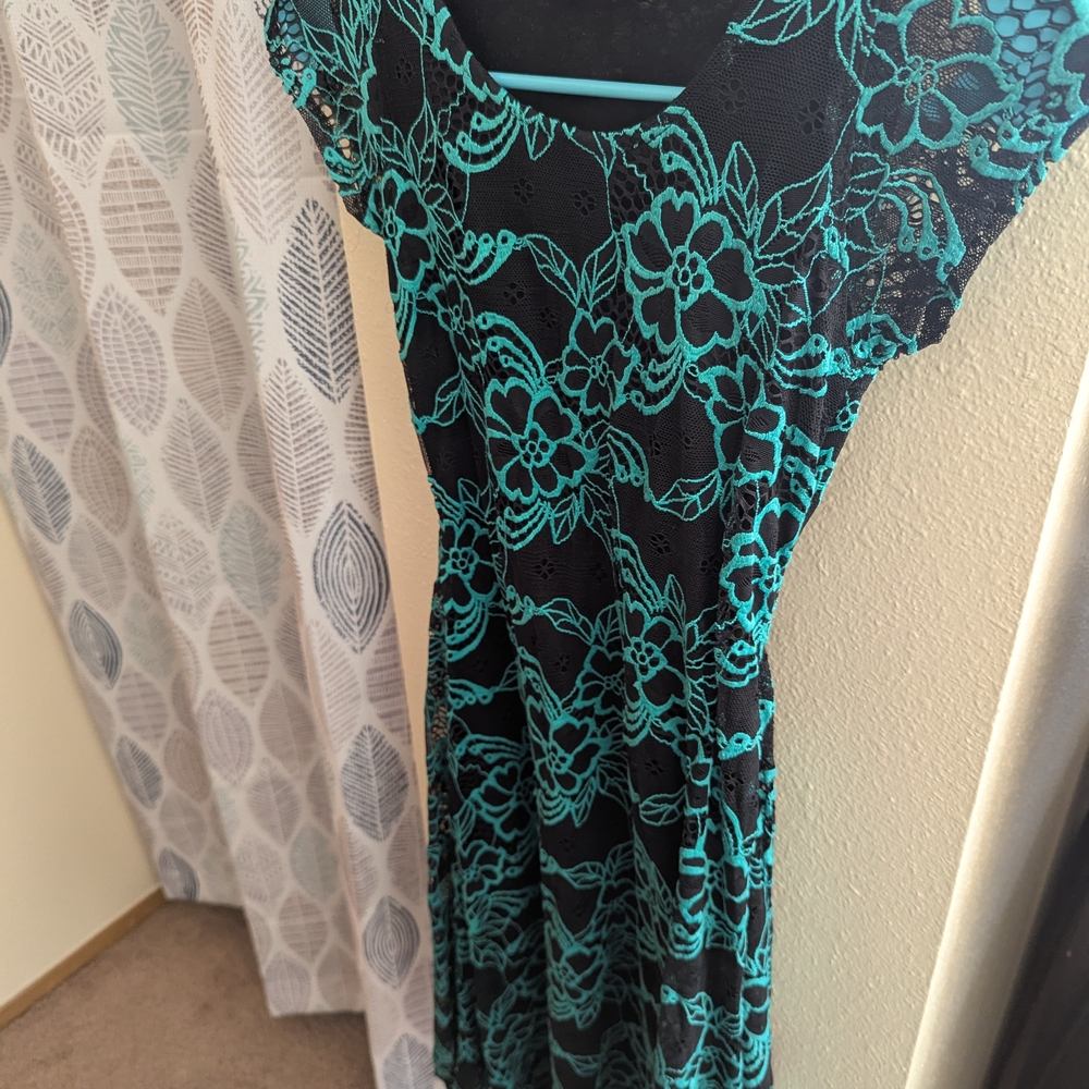 Elegant Black and Teal Lace Dress